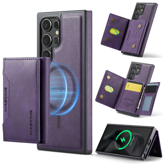 For Samsung Galaxy S24 Ultra 5G MAGKING K2 Series MagSafe RFID Card Bag Detachable Phone Case(Purple)