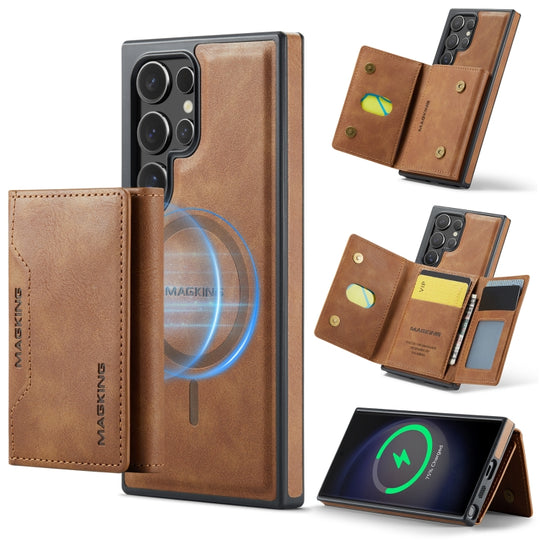 For Samsung Galaxy S23 Ultra 5G MAGKING K2 Series MagSafe RFID Card Bag Detachable Phone Case(Brown)