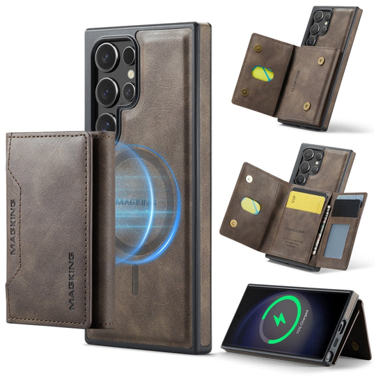 For Samsung Galaxy S23 Ultra 5G MAGKING K2 Series MagSafe RFID Card Bag Detachable Phone Case(Coffee)