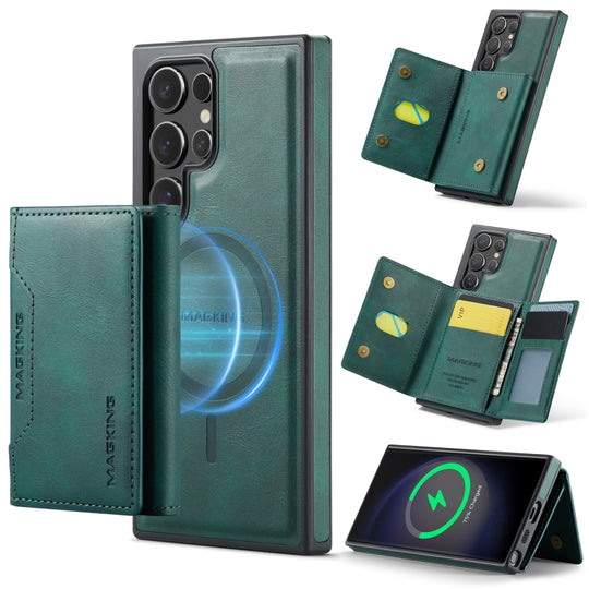 For Samsung Galaxy S23 Ultra 5G MAGKING K2 Series MagSafe RFID Card Bag Detachable Phone Case(Green)