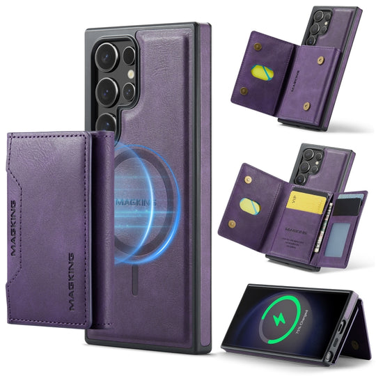 For Samsung Galaxy S23 Ultra 5G MAGKING K2 Series MagSafe RFID Card Bag Detachable Phone Case(Purple)