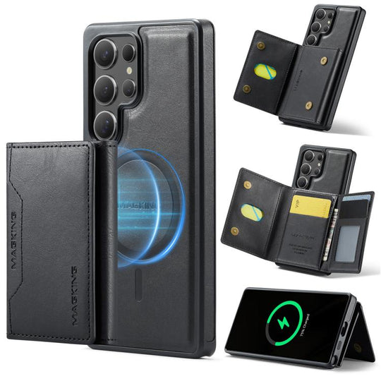 For Samsung Galaxy S25 Ultra 5G MAGKING K2 Series MagSafe RFID Card Bag Detachable Phone Case(Black)