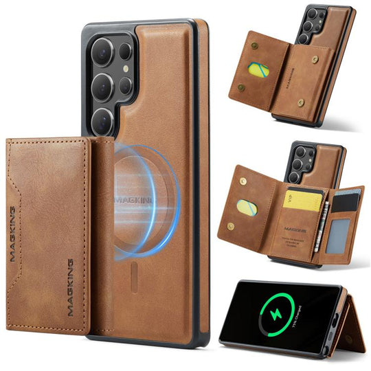 For Samsung Galaxy S25 Ultra 5G MAGKING K2 Series MagSafe RFID Card Bag Detachable Phone Case(Brown)