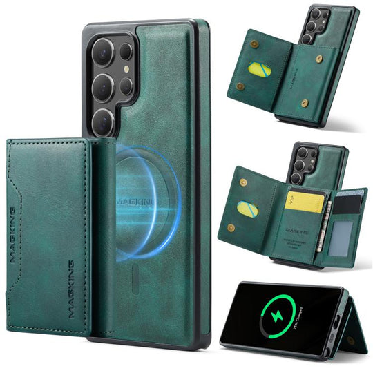 For Samsung Galaxy S25 Ultra 5G MAGKING K2 Series MagSafe RFID Card Bag Detachable Phone Case(Green)