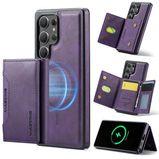 For Samsung Galaxy S25 Ultra 5G MAGKING K2 Series MagSafe RFID Card Bag Detachable Phone Case(Purple)