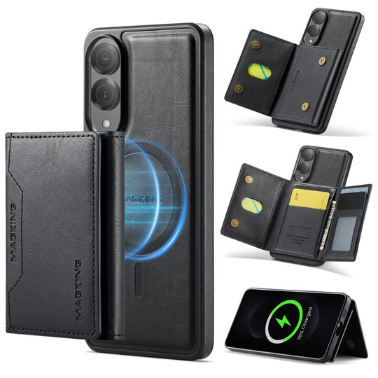 For Samsung Galaxy S25 Edge 5G MAGKING K2 Series MagSafe RFID Card Bag Detachable Phone Case(Black)
