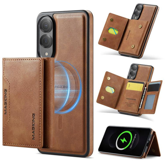 For Samsung Galaxy S25 Edge 5G MAGKING K2 Series MagSafe RFID Card Bag Detachable Phone Case(Brown)