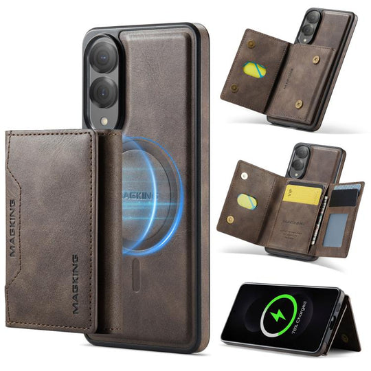 For Samsung Galaxy S25 Edge 5G MAGKING K2 Series MagSafe RFID Card Bag Detachable Phone Case(Coffee)
