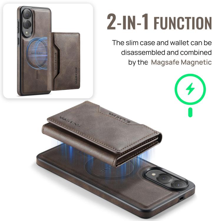 For Samsung Galaxy S25 Edge 5G MAGKING K2 Series MagSafe RFID Card Bag Detachable Phone Case(Coffee) - Galaxy S25 Edge 5G Cases by MAGKING | Online Shopping UK | buy2fix
