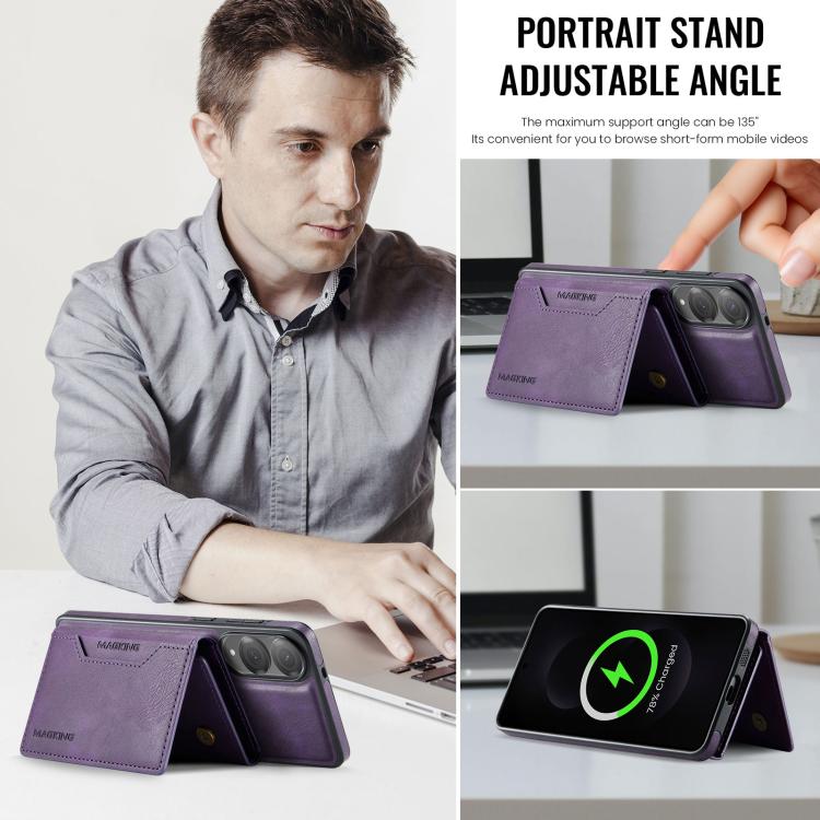 For Samsung Galaxy S25 Edge 5G MAGKING K2 Series MagSafe RFID Card Bag Detachable Phone Case(Purple) - Galaxy S25 Edge 5G Cases by MAGKING | Online Shopping UK | buy2fix