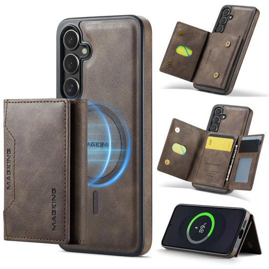 For Samsung Galaxy S25 FE 5G MAGKING K2 Series MagSafe RFID Card Bag Detachable Phone Case(Coffee)
