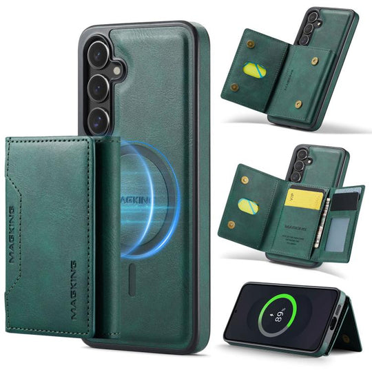For Samsung Galaxy S25 FE 5G MAGKING K2 Series MagSafe RFID Card Bag Detachable Phone Case(Green)
