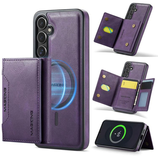 For Samsung Galaxy S25 FE 5G MAGKING K2 Series MagSafe RFID Card Bag Detachable Phone Case(Purple)