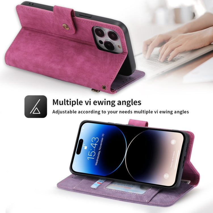 For iPhone 15 Pro POLA Dual-color Zipper Wallet RFID Leather Phone Case(Purple Pink) - iPhone 15 Pro Cases by POLA | Online Shopping UK | buy2fix
