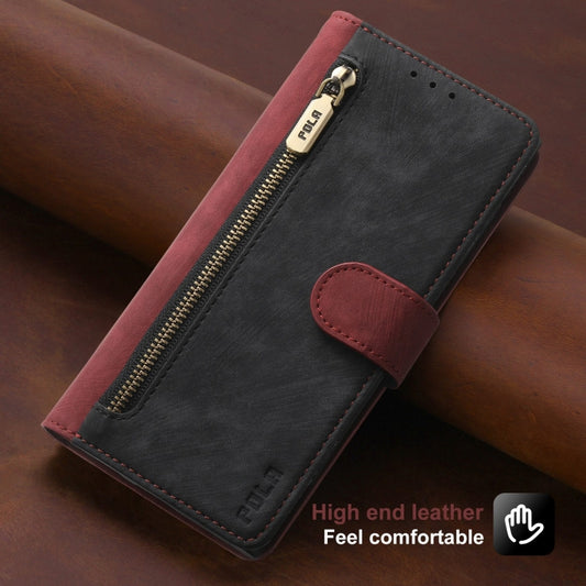 For iPhone 14 Plus POLA Dual-color Zipper Wallet RFID Leather Phone Case(Red Black) - iPhone 14 Plus Cases by POLA | Online Shopping UK | buy2fix