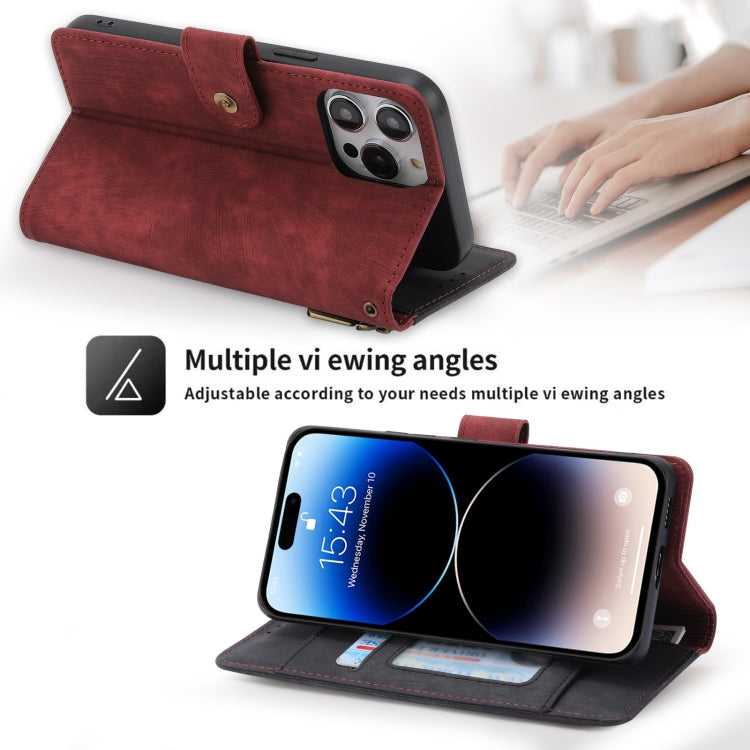 For iPhone 14 Plus POLA Dual-color Zipper Wallet RFID Leather Phone Case(Red Black) - iPhone 14 Plus Cases by POLA | Online Shopping UK | buy2fix