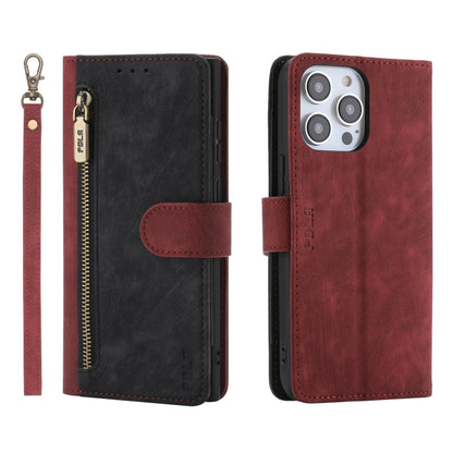 For iPhone 13 Pro Max POLA Dual-color Zipper Wallet RFID Leather Phone Case(Red Black) - iPhone 13 Pro Max Cases by POLA | Online Shopping UK | buy2fix