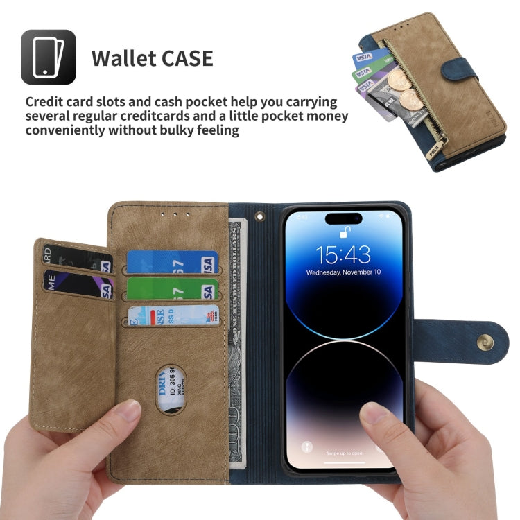 For iPhone 11 POLA Dual-color Zipper Wallet RFID Leather Phone Case(Yellow Blue) - iPhone 11 Cases by POLA | Online Shopping UK | buy2fix