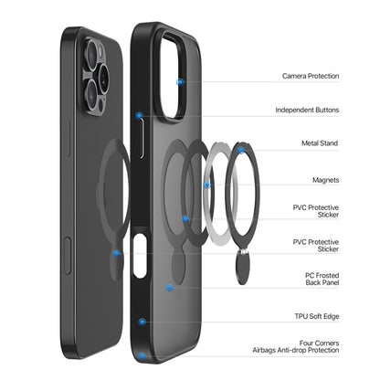 For iPhone 16 Pro DUX DUCIS Yind Series MagSafe TPU Hybrid PC Phone Case with Stand(Black) by DUX DUCIS