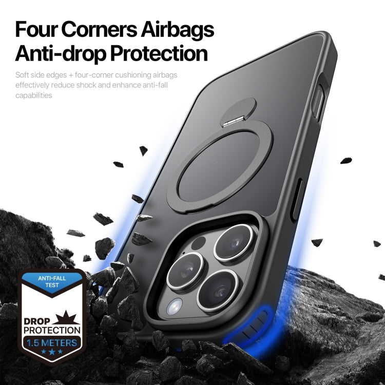 For iPhone 16 Pro DUX DUCIS Yind Series MagSafe TPU Hybrid PC Phone Case with Stand(Black) by DUX DUCIS