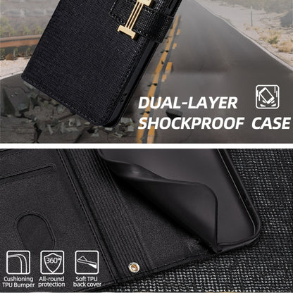 For iPhone 15 Pro POLA Crossbody Chain I-Shape Buckle Sequins Leather Phone Case(Black) - iPhone 15 Pro Cases by POLA | Online Shopping UK | buy2fix