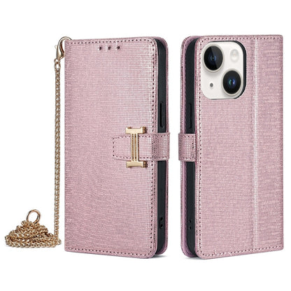 For iPhone 14 POLA Crossbody Chain I-Shape Buckle Sequins Leather Phone Case(Rose Gold) - iPhone 14 Cases by POLA | Online Shopping UK | buy2fix