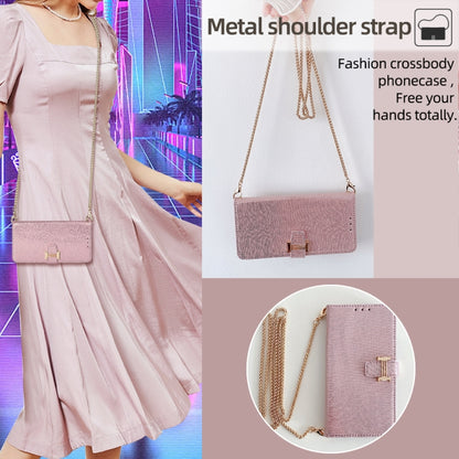 For iPhone 14 POLA Crossbody Chain I-Shape Buckle Sequins Leather Phone Case(Rose Gold) - iPhone 14 Cases by POLA | Online Shopping UK | buy2fix