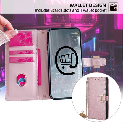 For iPhone 14 POLA Crossbody Chain I-Shape Buckle Sequins Leather Phone Case(Rose Gold) - iPhone 14 Cases by POLA | Online Shopping UK | buy2fix