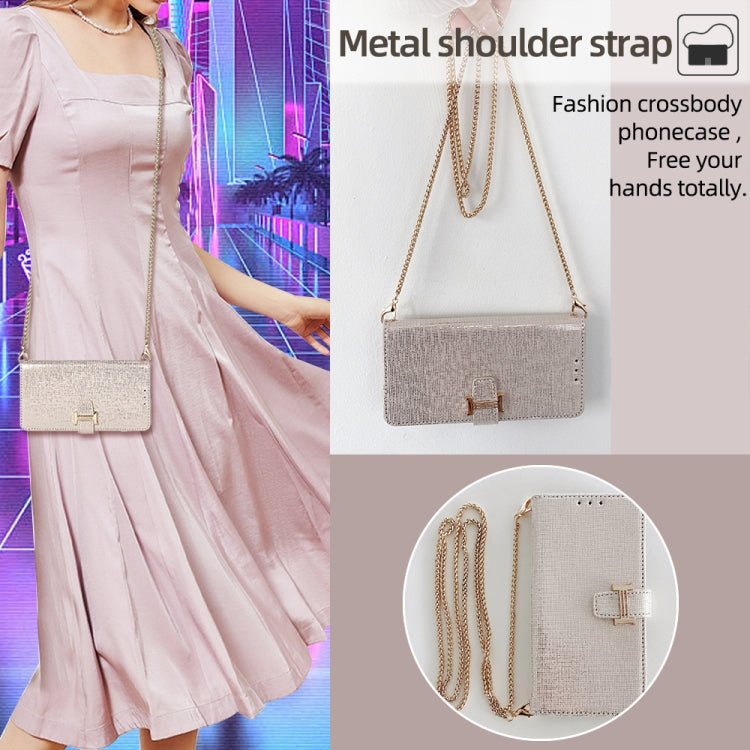 For iPhone 14 POLA Crossbody Chain I-Shape Buckle Sequins Leather Phone Case(White) - iPhone 14 Cases by POLA | Online Shopping UK | buy2fix