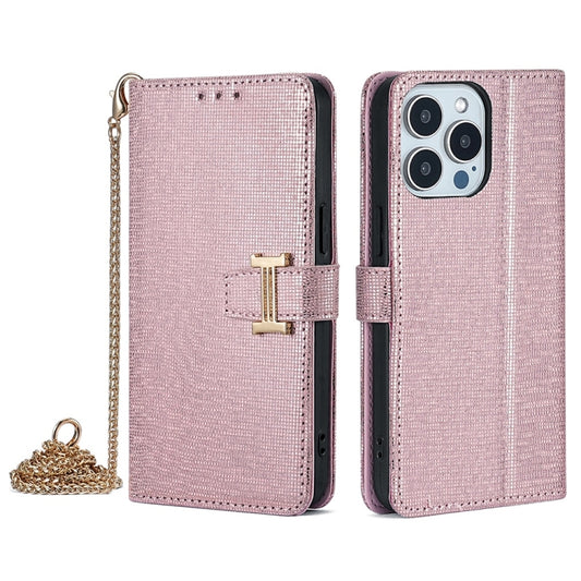 For iPhone 13 Pro Max POLA Crossbody Chain I-Shape Buckle Sequins Leather Phone Case(Rose Gold) - iPhone 13 Pro Max Cases by POLA | Online Shopping UK | buy2fix