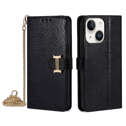 For iPhone 13 POLA Crossbody Chain I-Shape Buckle Sequins Leather Phone Case(Black) - iPhone 13 Cases by POLA | Online Shopping UK | buy2fix