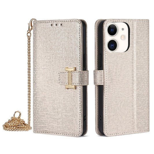 For iPhone 12 / 12 Pro POLA Crossbody Chain I-Shape Buckle Sequins Leather Phone Case(White) - iPhone 12 / 12 Pro Cases by POLA | Online Shopping UK | buy2fix