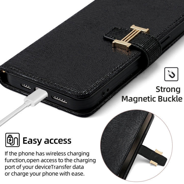 For iPhone 12 / 12 Pro POLA Crossbody Chain I-Shape Buckle Sequins Leather Phone Case(Black) - iPhone 12 / 12 Pro Cases by POLA | Online Shopping UK | buy2fix