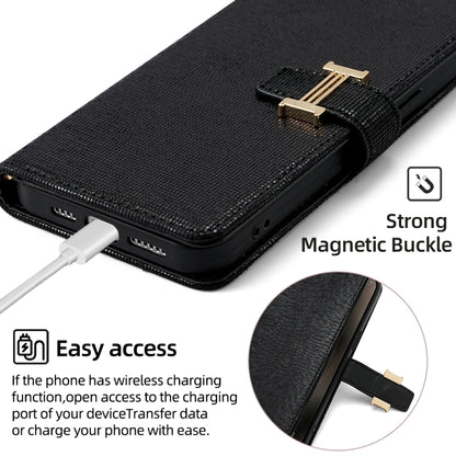 For iPhone 12 / 12 Pro POLA Crossbody Chain I-Shape Buckle Sequins Leather Phone Case(Black) - iPhone 12 / 12 Pro Cases by POLA | Online Shopping UK | buy2fix