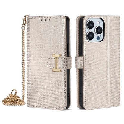 For iPhone 12 Pro Max POLA Crossbody Chain I-Shape Buckle Sequins Leather Phone Case(White) - iPhone 12 Pro Max Cases by POLA | Online Shopping UK | buy2fix