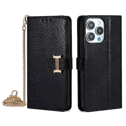 For iPhone 12 Pro Max POLA Crossbody Chain I-Shape Buckle Sequins Leather Phone Case(Black) - iPhone 12 Pro Max Cases by POLA | Online Shopping UK | buy2fix