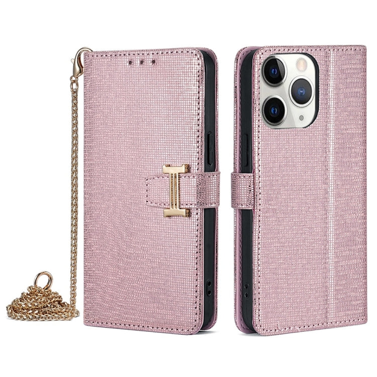 For iPhone 11 Pro Max POLA Crossbody Chain I-Shape Buckle Sequins Leather Phone Case(Rose Gold) - iPhone 11 Pro Max Cases by POLA | Online Shopping UK | buy2fix