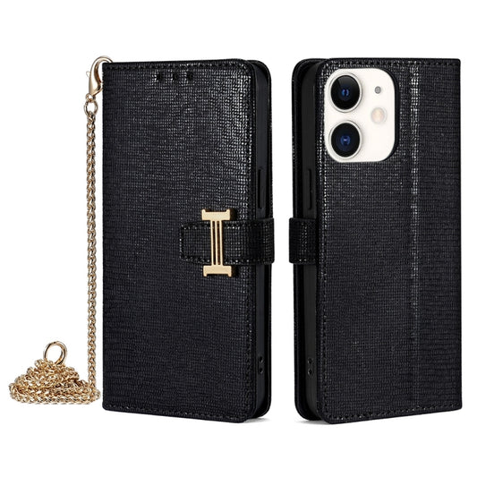 For iPhone 11 POLA Crossbody Chain I-Shape Buckle Sequins Leather Phone Case(Black) - iPhone 11 Cases by POLA | Online Shopping UK | buy2fix
