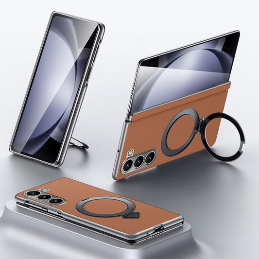 For Samsung Galaxy Z Fold 5 SULADA Top Grain Leather MagSafe Magnetic Holder Phone Case(Brown) - Galaxy Z Fold5 Cases by SULADA | Online Shopping UK | buy2fix