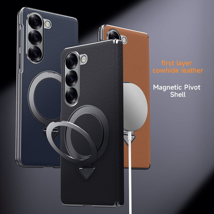 For Samsung Galaxy Z Fold 5 SULADA Top Grain Leather MagSafe Magnetic Holder Phone Case(Black) - Galaxy Z Fold5 Cases by SULADA | Online Shopping UK | buy2fix