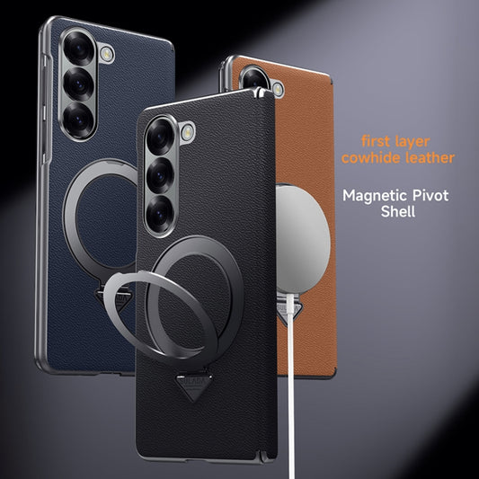 For Samsung Galaxy Z Fold 6 SULADA Top Grain Leather MagSafe Magnetic Holder Phone Case(Blue) - Galaxy Z Fold6 5G Cases by SULADA | Online Shopping UK | buy2fix