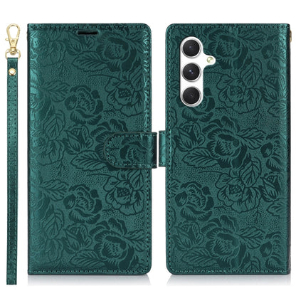 For Samsung Galaxy S25 5G Peony Flowers Imprint Leather Phone Case(Green) by buy2fix