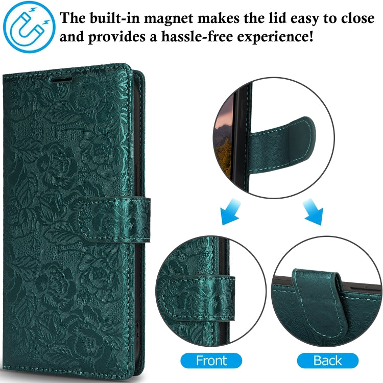 For Samsung Galaxy S25 5G Peony Flowers Imprint Leather Phone Case(Green) by buy2fix