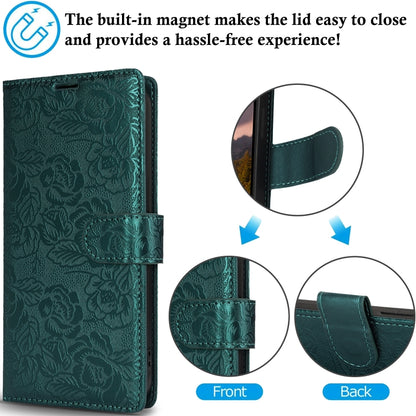 For Samsung Galaxy S25 5G Peony Flowers Imprint Leather Phone Case(Green) by buy2fix