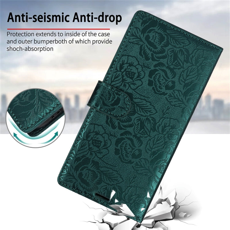 For Samsung Galaxy S25 5G Peony Flowers Imprint Leather Phone Case(Green) by buy2fix