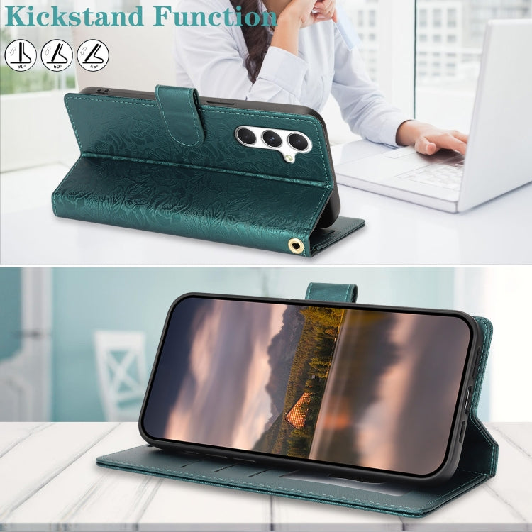 For Samsung Galaxy S25 5G Peony Flowers Imprint Leather Phone Case(Green) by buy2fix