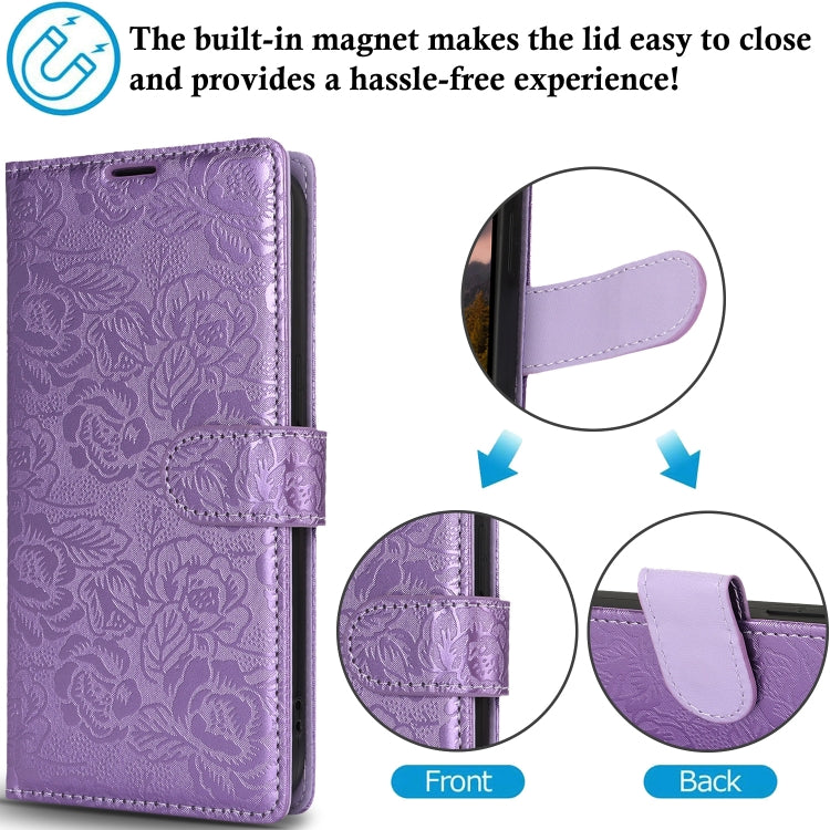 For Samsung Galaxy S25 5G Peony Flowers Imprint Leather Phone Case(Purple) by buy2fix