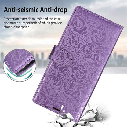 For Samsung Galaxy S25 5G Peony Flowers Imprint Leather Phone Case(Purple) by buy2fix