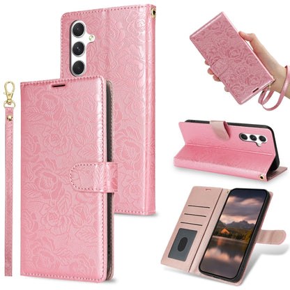 For Samsung Galaxy S25 5G Peony Flowers Imprint Leather Phone Case(Pink) by buy2fix