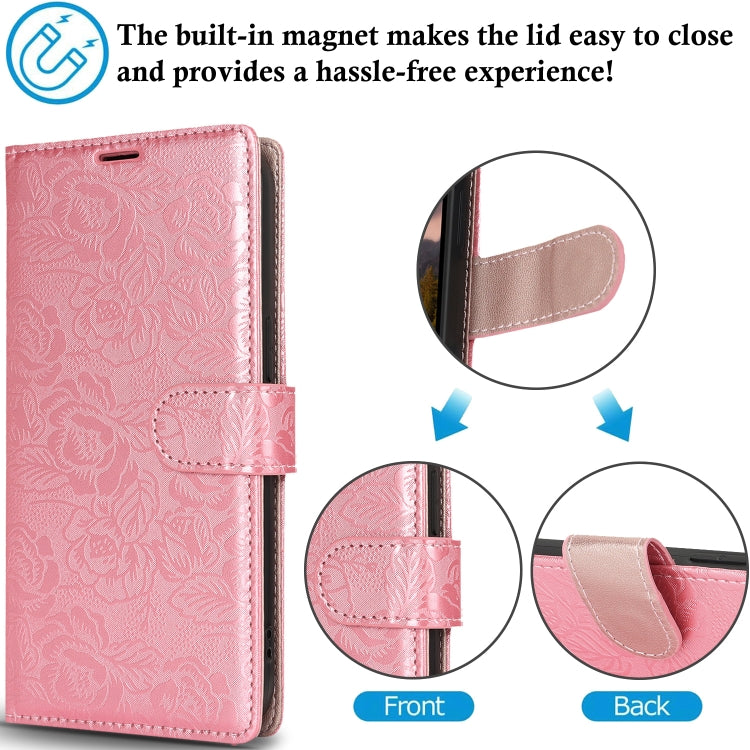 For Samsung Galaxy S25 5G Peony Flowers Imprint Leather Phone Case(Pink) by buy2fix